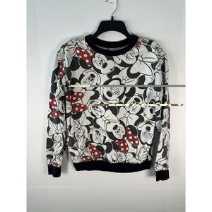 Disney Women Sweatshirt Large White Minnie Mouse All Over Print